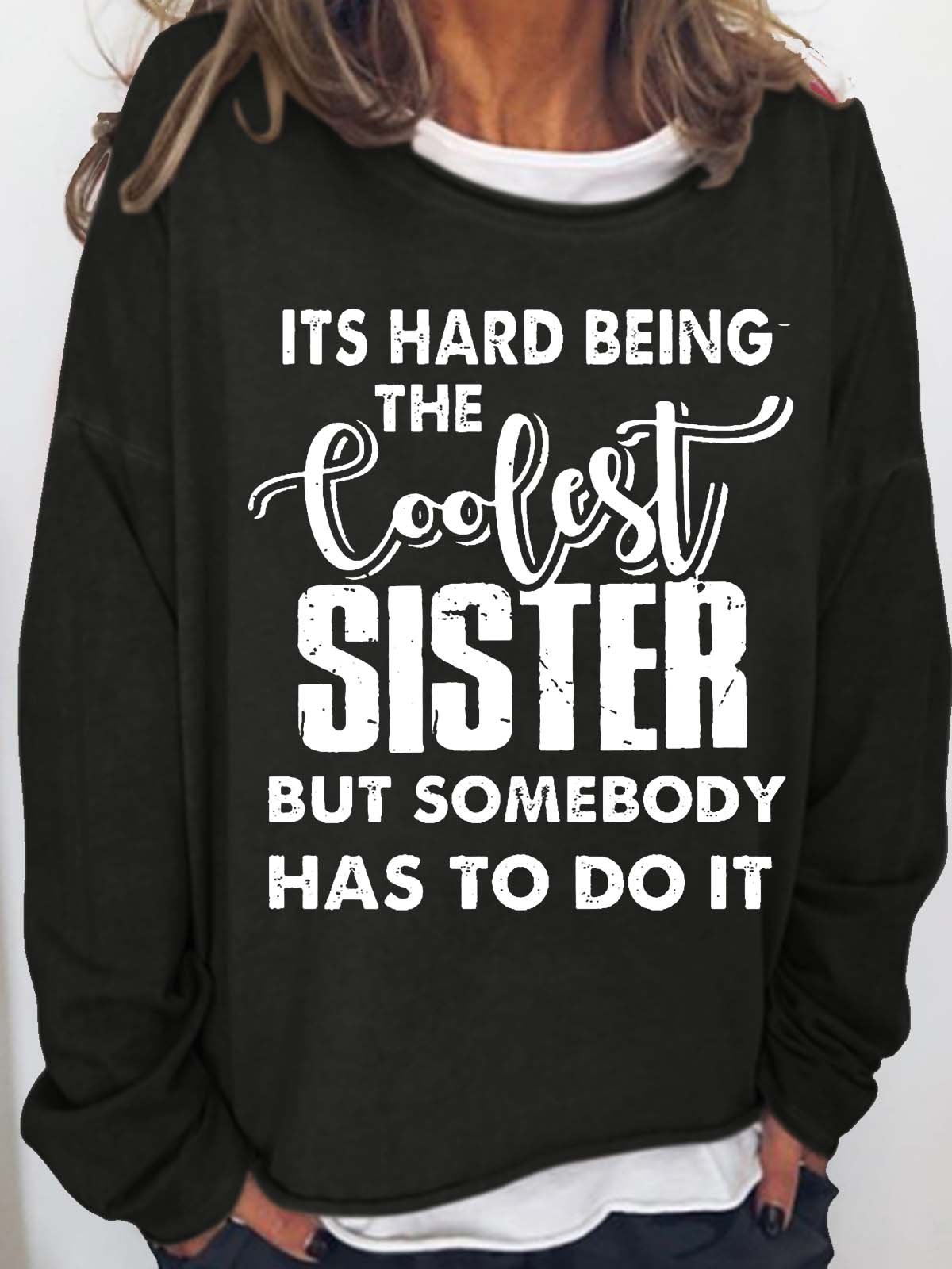 Women's Funny Sister Crew Neck Casual Letters Sweatshirt