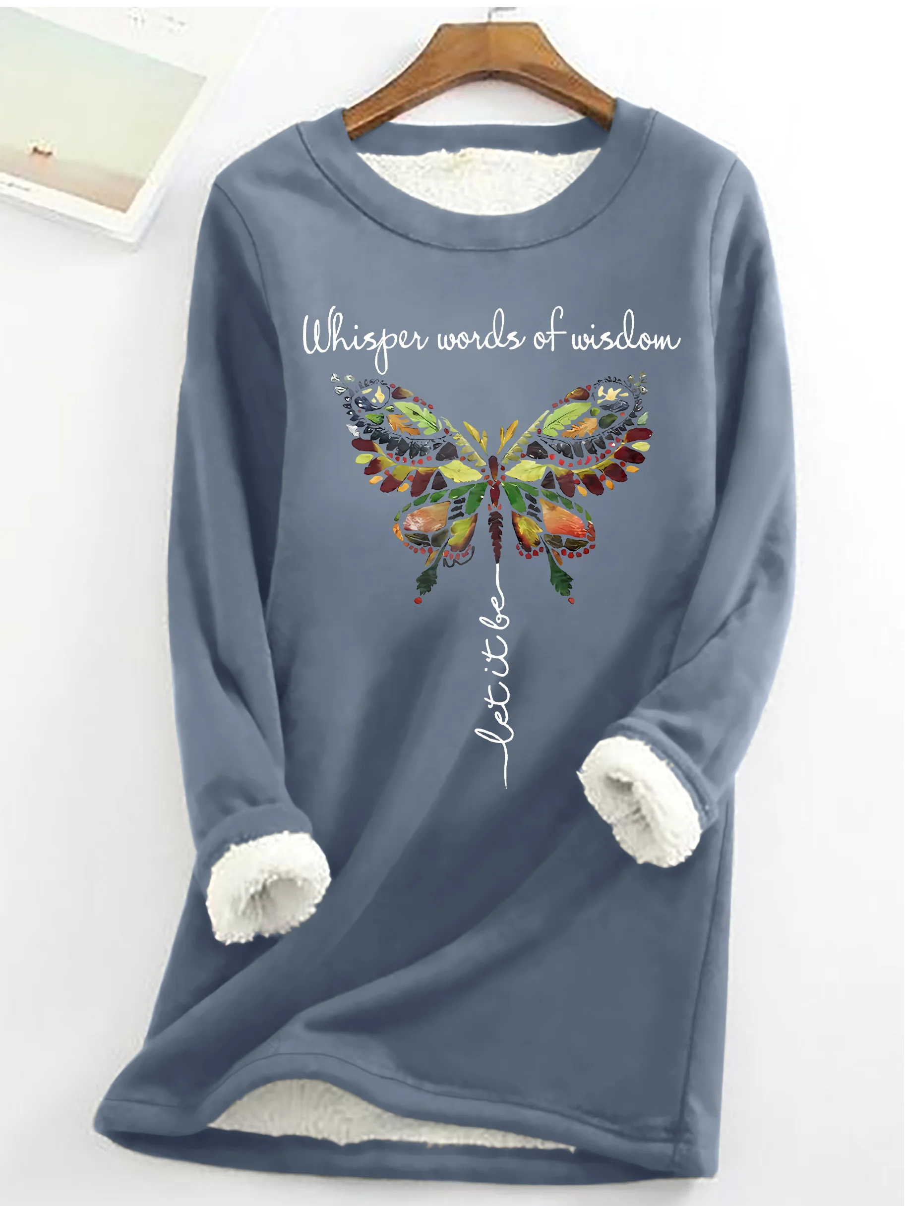 Women's Butterfly Printed Graphic Simple Crew Neck Sweatshirt