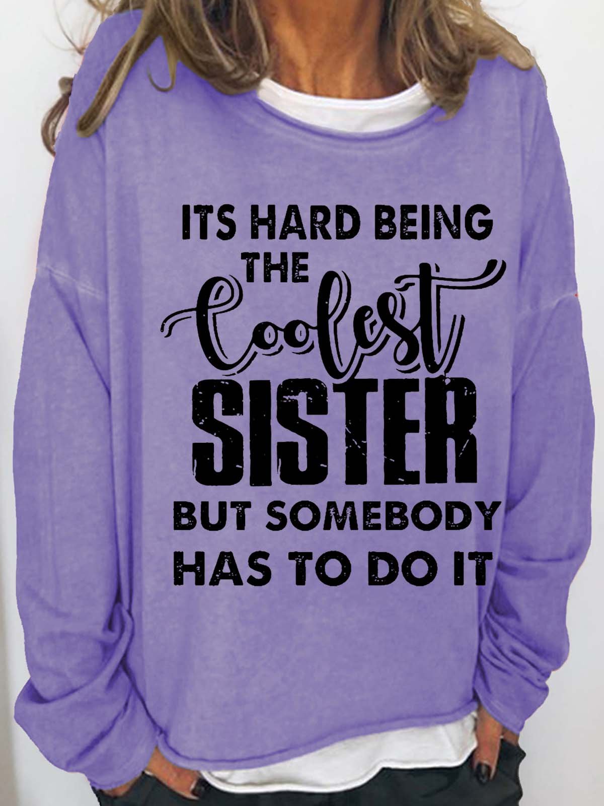 Women's Funny Sister Crew Neck Casual Letters Sweatshirt