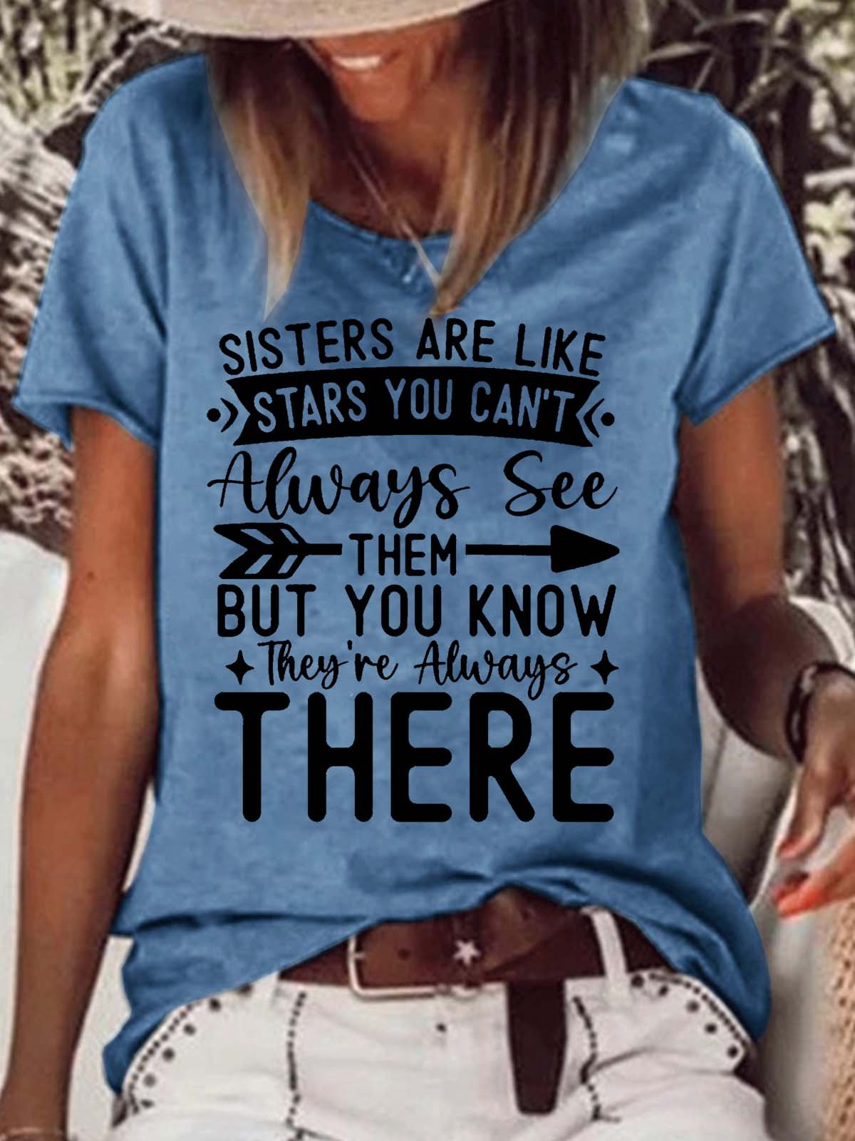 Women's Funny Sister Gift Letters Crew Neck Casual T-Shirt