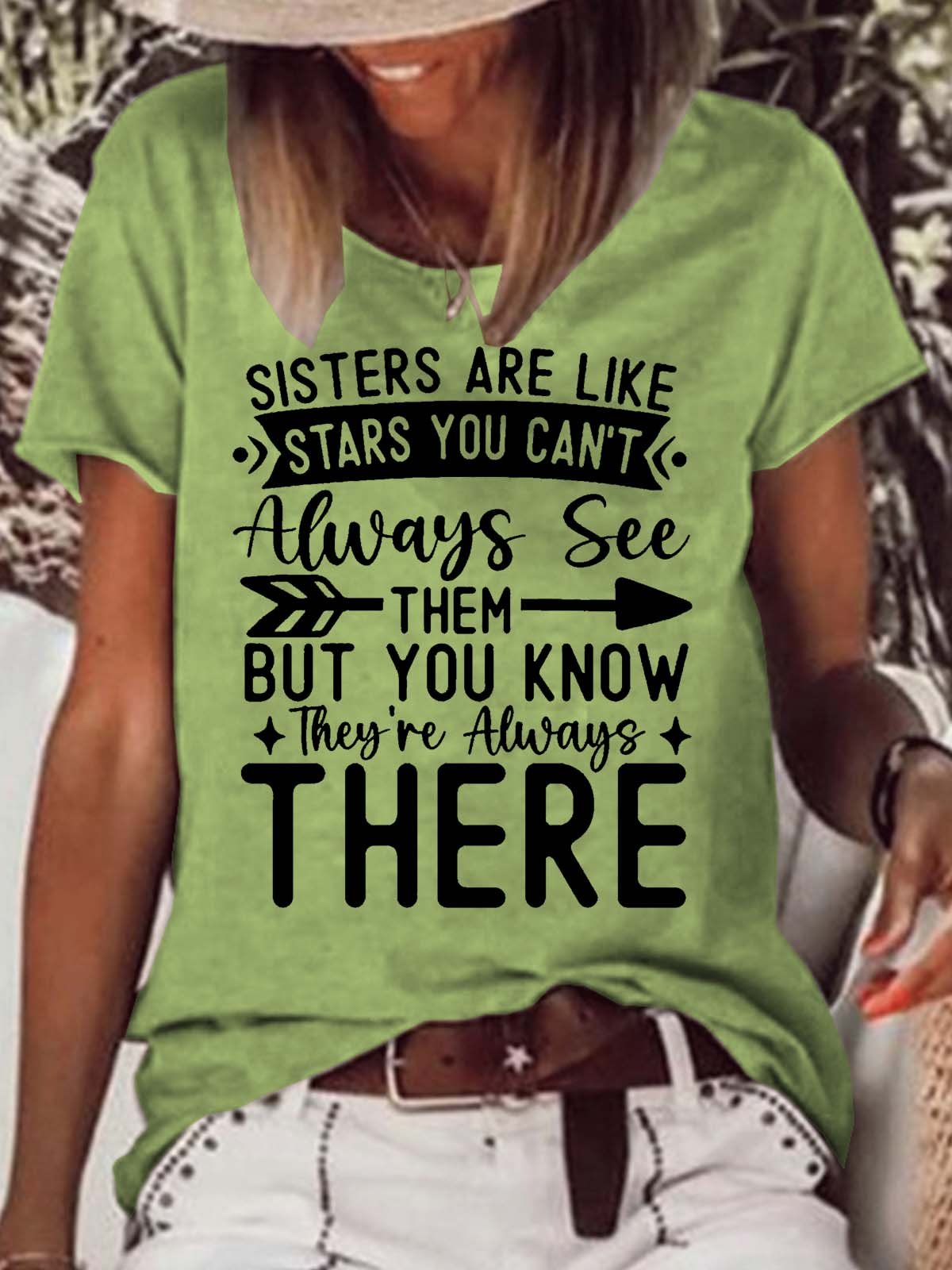 Women's Funny Sister Gift Letters Crew Neck Casual T-Shirt