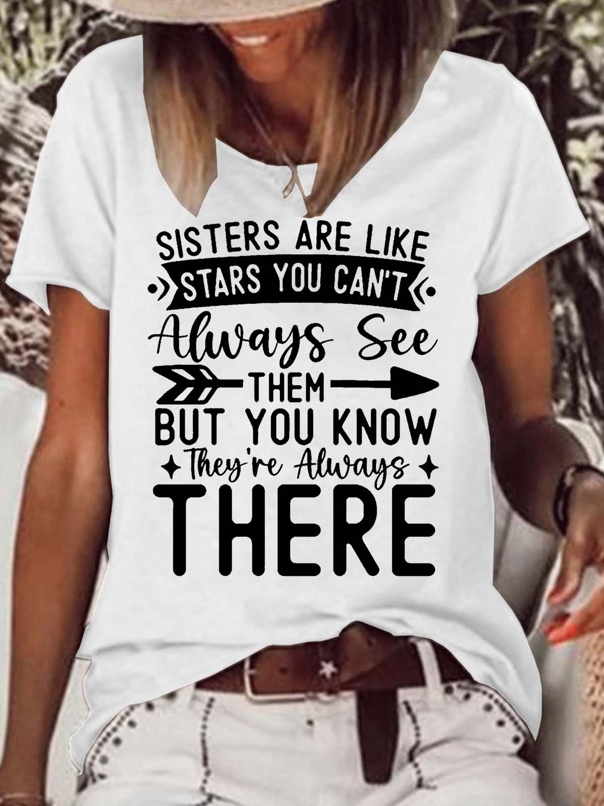 Women's Funny Sister Gift Letters Crew Neck Casual T-Shirt