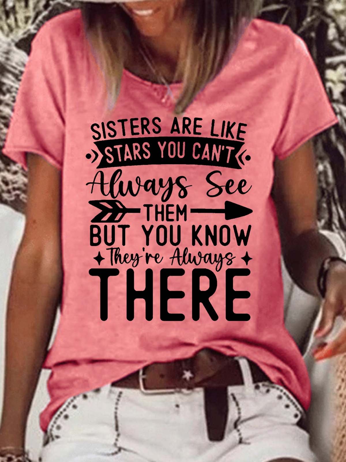 Women's Funny Sister Gift Letters Crew Neck Casual T-Shirt