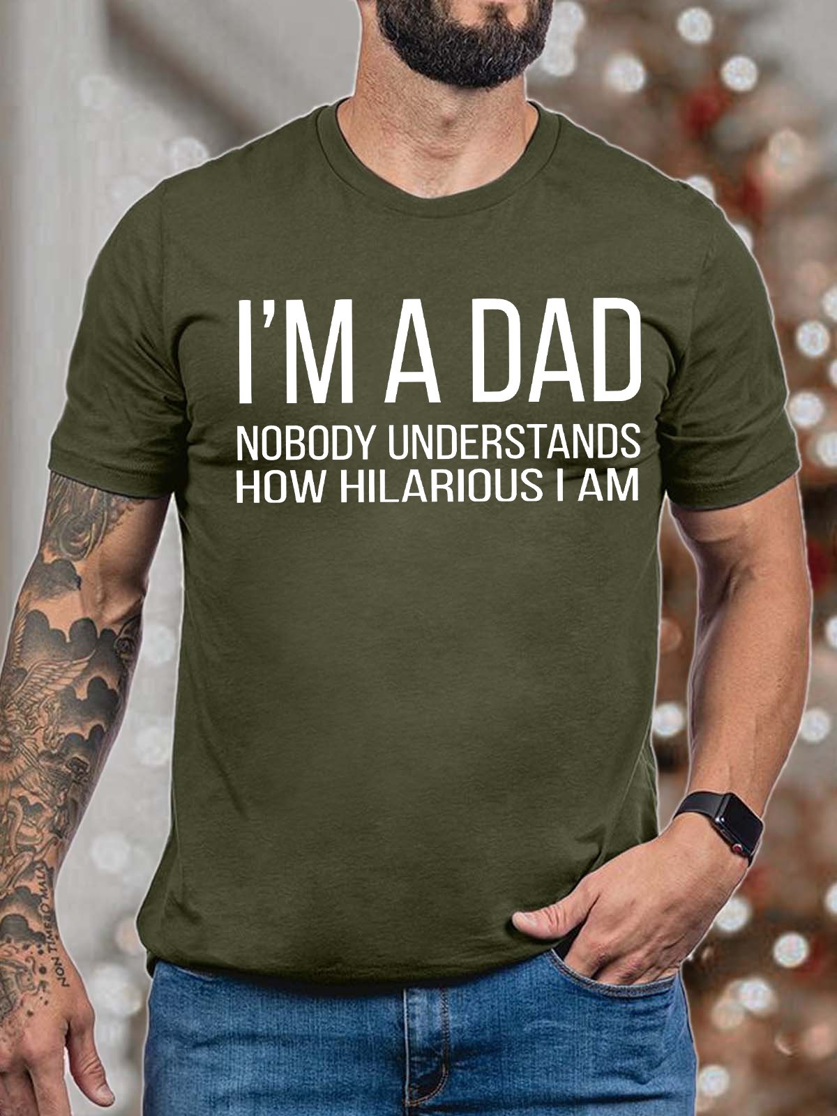 Men's I Am A Dad Nobody Understands How Hilarious I Am Funny Graphic Print Cotton Crew Neck Casual Text Letters T-Shirt