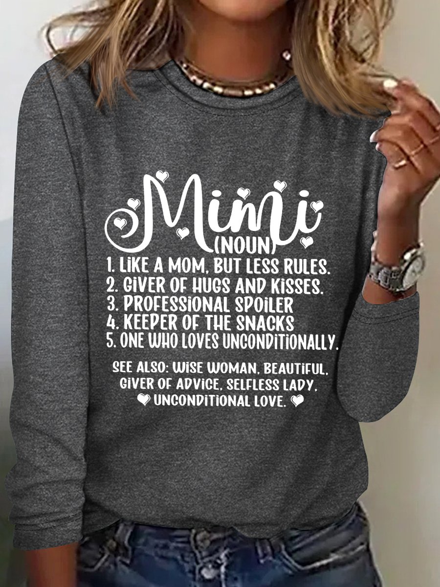 Women's Funny Word MiMi Regular Fit Simple Cotton-Blend Long Sleeve Top