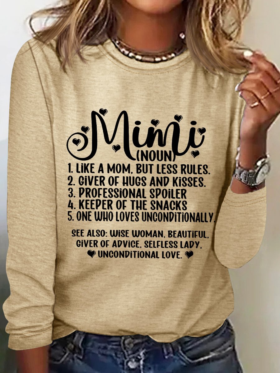 Women's Funny Word MiMi Regular Fit Simple Cotton-Blend Long Sleeve Top