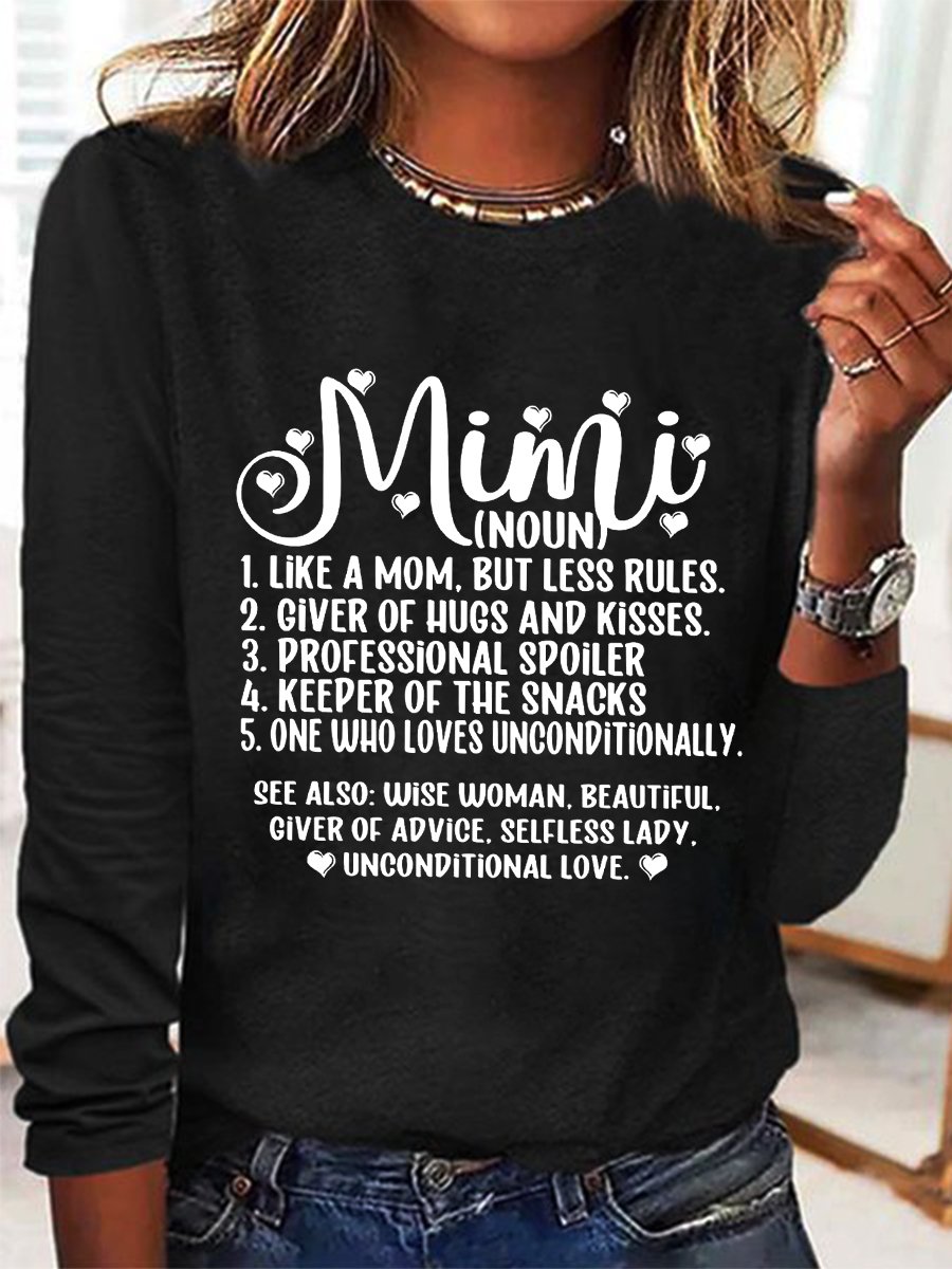 Women's Funny Word MiMi Regular Fit Simple Cotton-Blend Long Sleeve Top