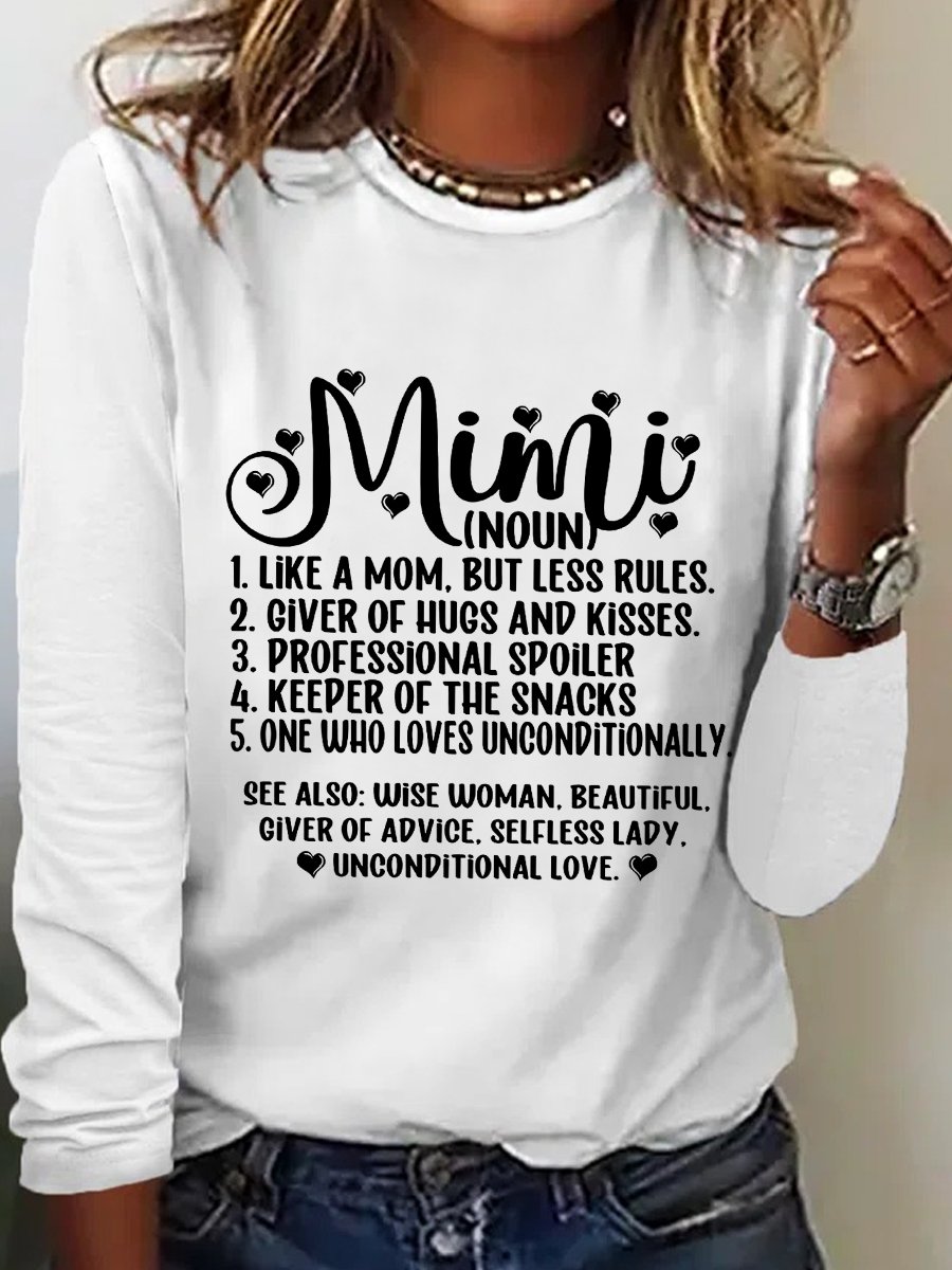 Women's Funny Word MiMi Regular Fit Simple Cotton-Blend Long Sleeve Top