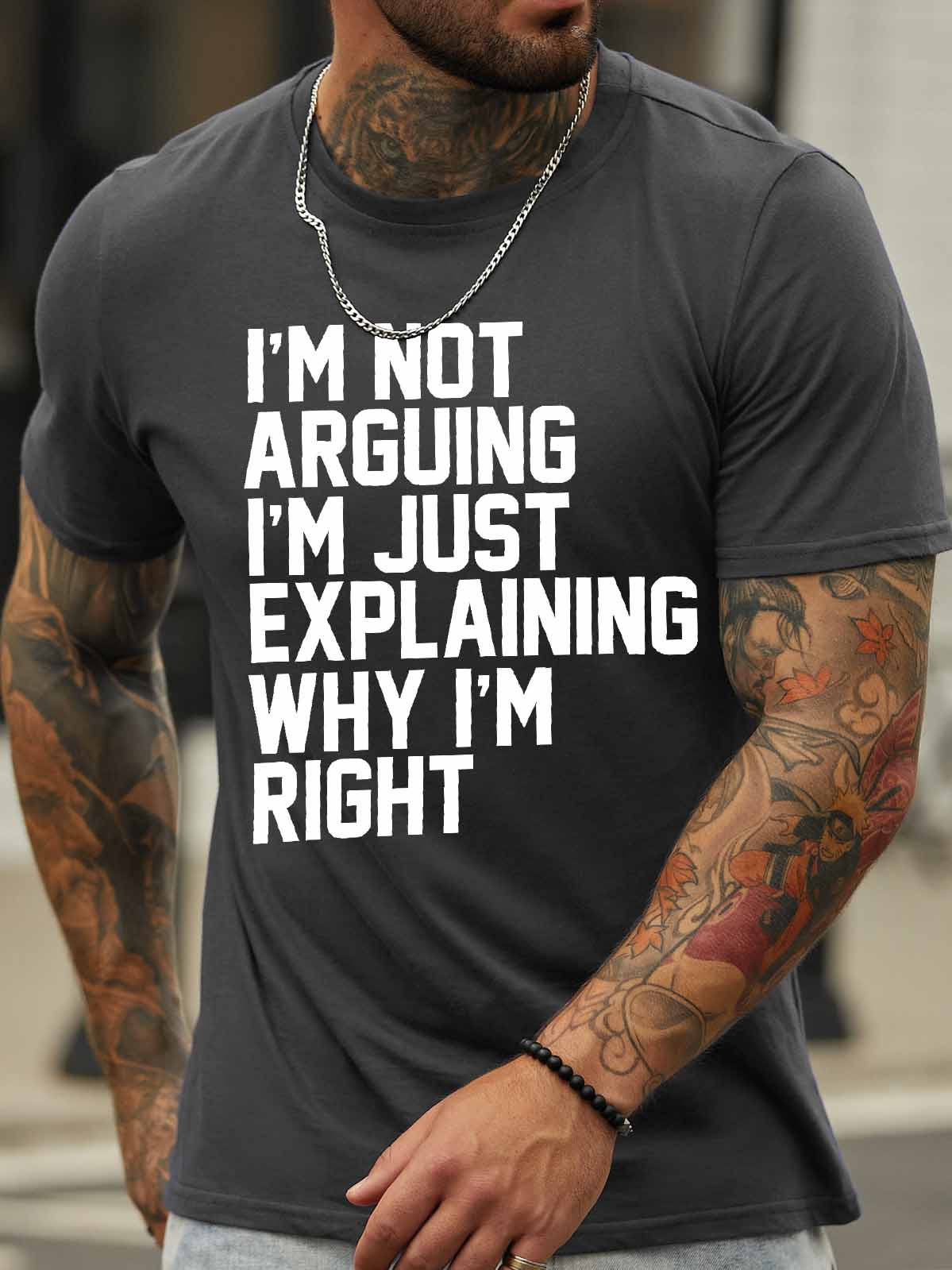 Men's I Am Not Arguing I Am Just Explaining Why I Am Right Funny Graphic Print Crew Neck Casual Text Letters Cotton T-Shirt