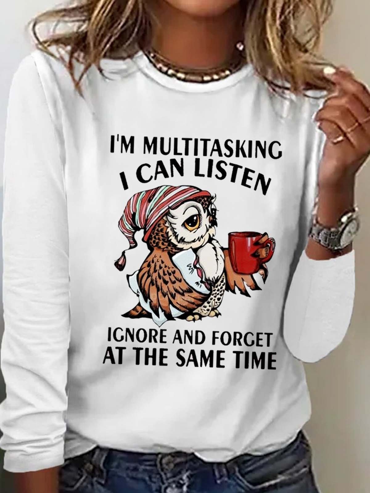 Women's Funny I'm Multitasking Letters Crew Neck Casual Top