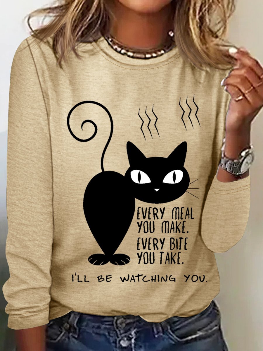 Women’s Black Cat Every Meal You Make Every Bite You Take I'll Be Watching You Long Sleeve Top