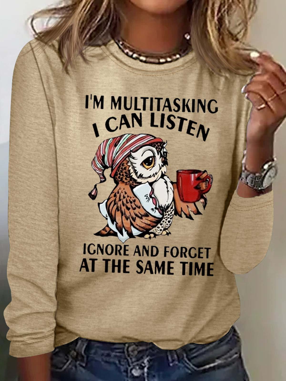 Women's Funny I'm Multitasking Letters Crew Neck Casual Top