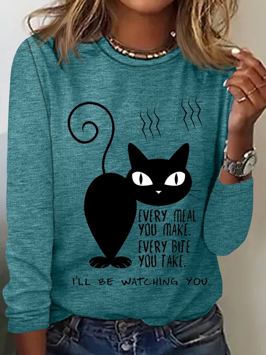 Women’s Black Cat Every Meal You Make Every Bite You Take I'll Be Watching You Long Sleeve Top