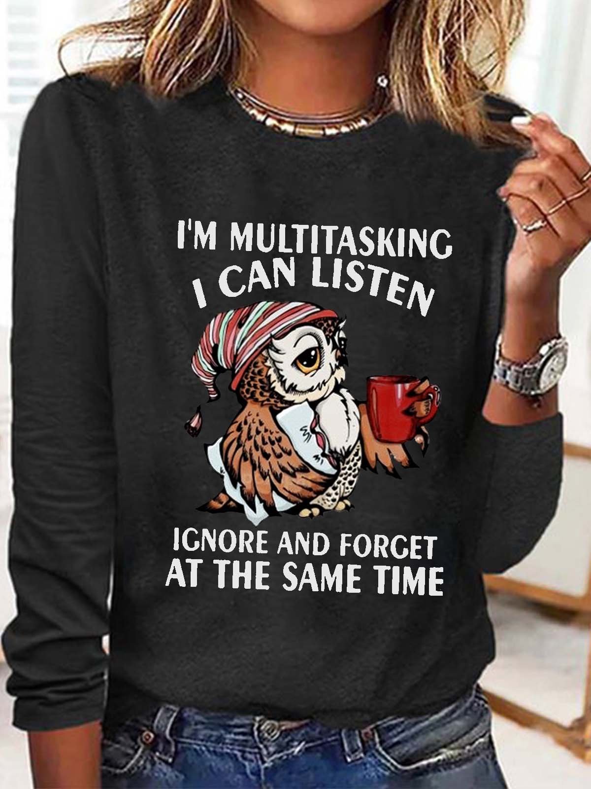 Women's Funny I'm Multitasking Letters Crew Neck Casual Top