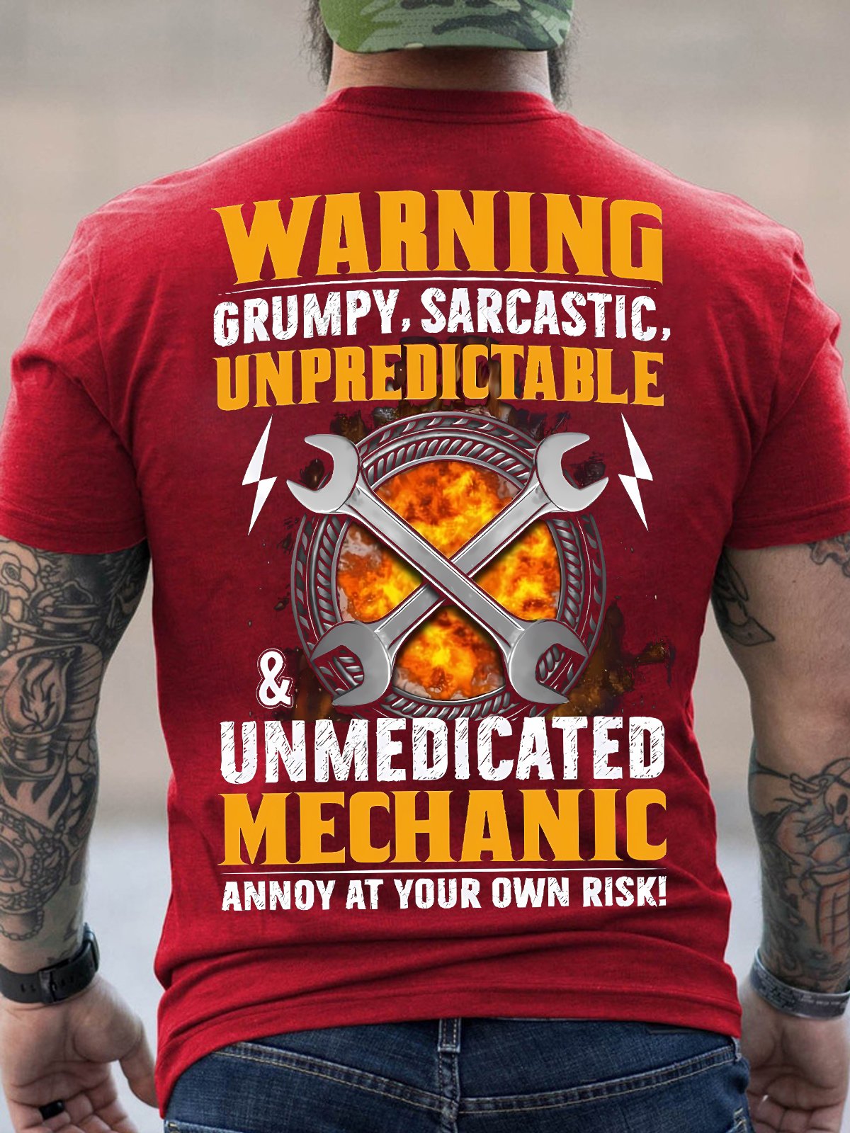 Men's Warning Grump Sarcastic Unpredictable Unmedicated Mechanic Annoy At Your Own Risk Funny Graphic Print Crew Neck Casual Cotton Loose T-Shirt