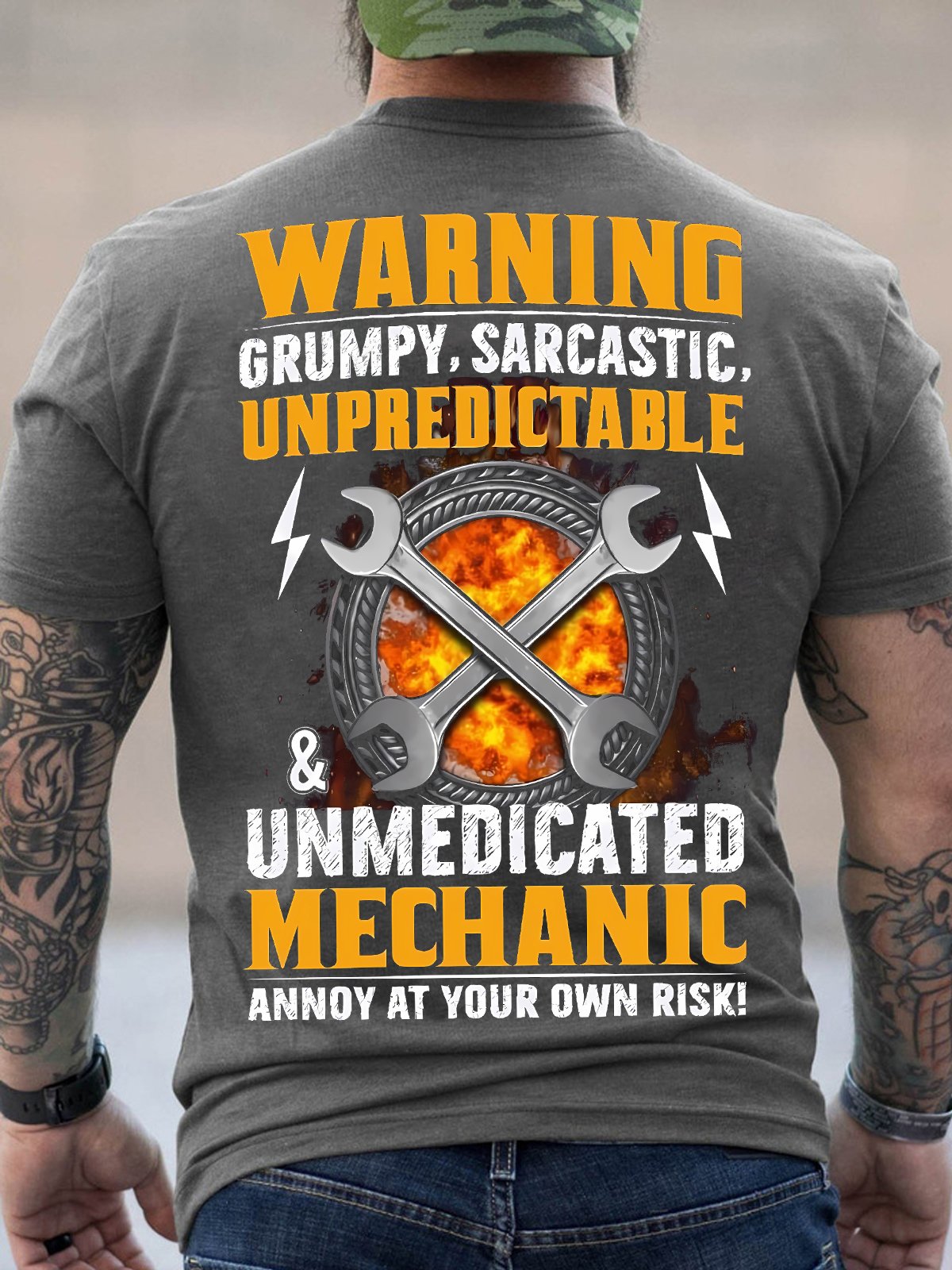 Men's Warning Grump Sarcastic Unpredictable Unmedicated Mechanic Annoy At Your Own Risk Funny Graphic Print Crew Neck Casual Cotton Loose T-Shirt