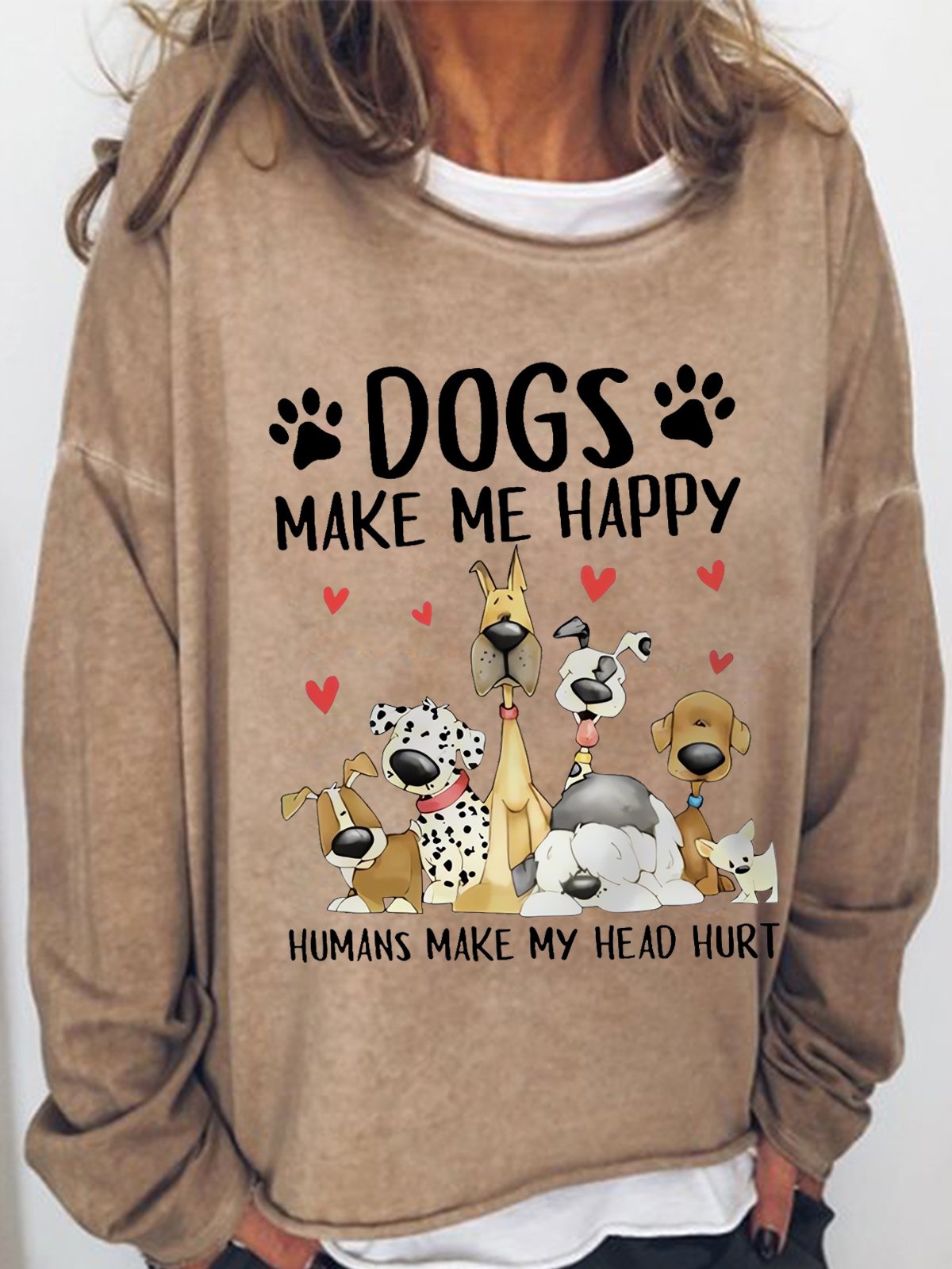 Women's Funny Word Dog Make Me Happy Crew Neck Simple Sweatshirt