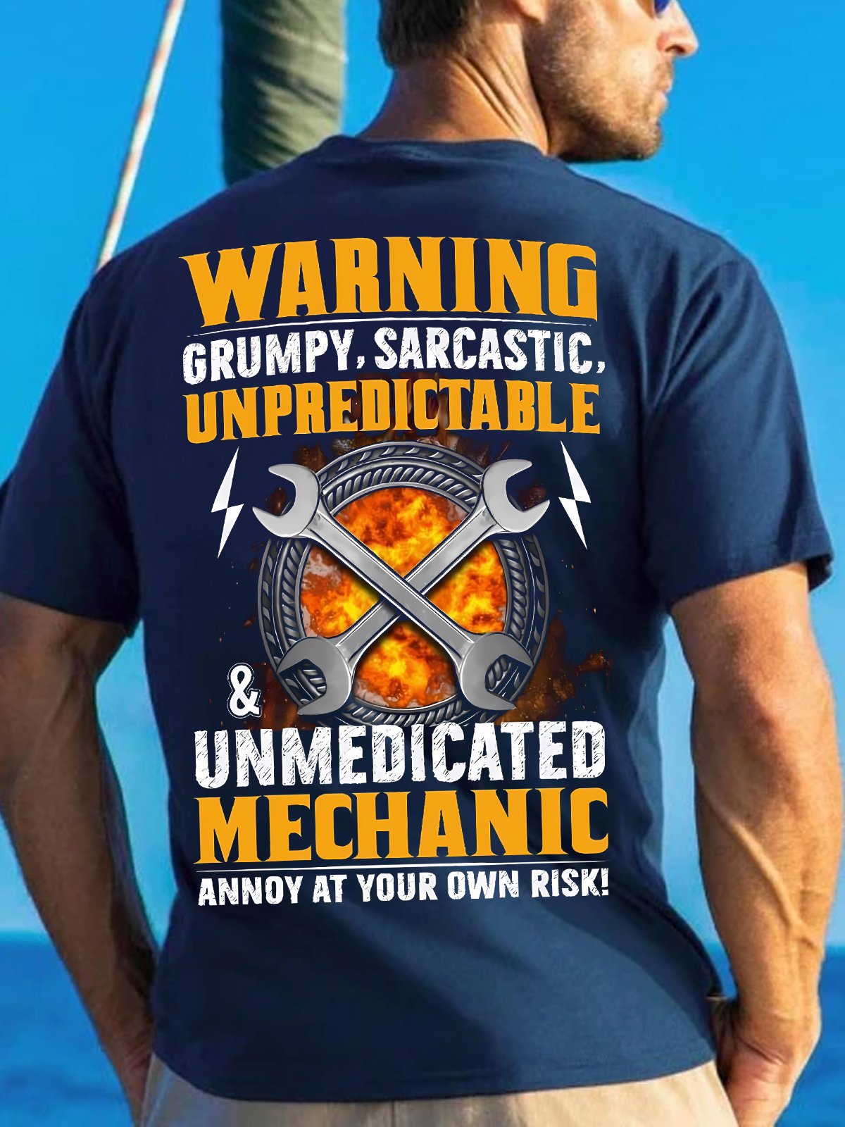 Men's Warning Grump Sarcastic Unpredictable Unmedicated Mechanic Annoy At Your Own Risk Funny Graphic Print Crew Neck Casual Cotton Loose T-Shirt