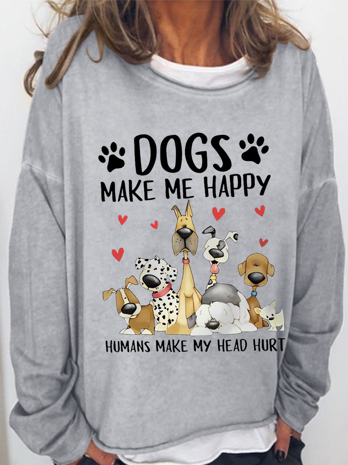 Women's Funny Word Dog Make Me Happy Crew Neck Simple Sweatshirt