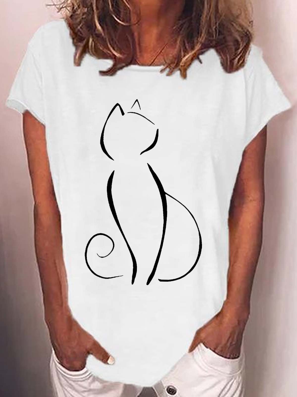 Women’s Cat Print Casual T-Shirt