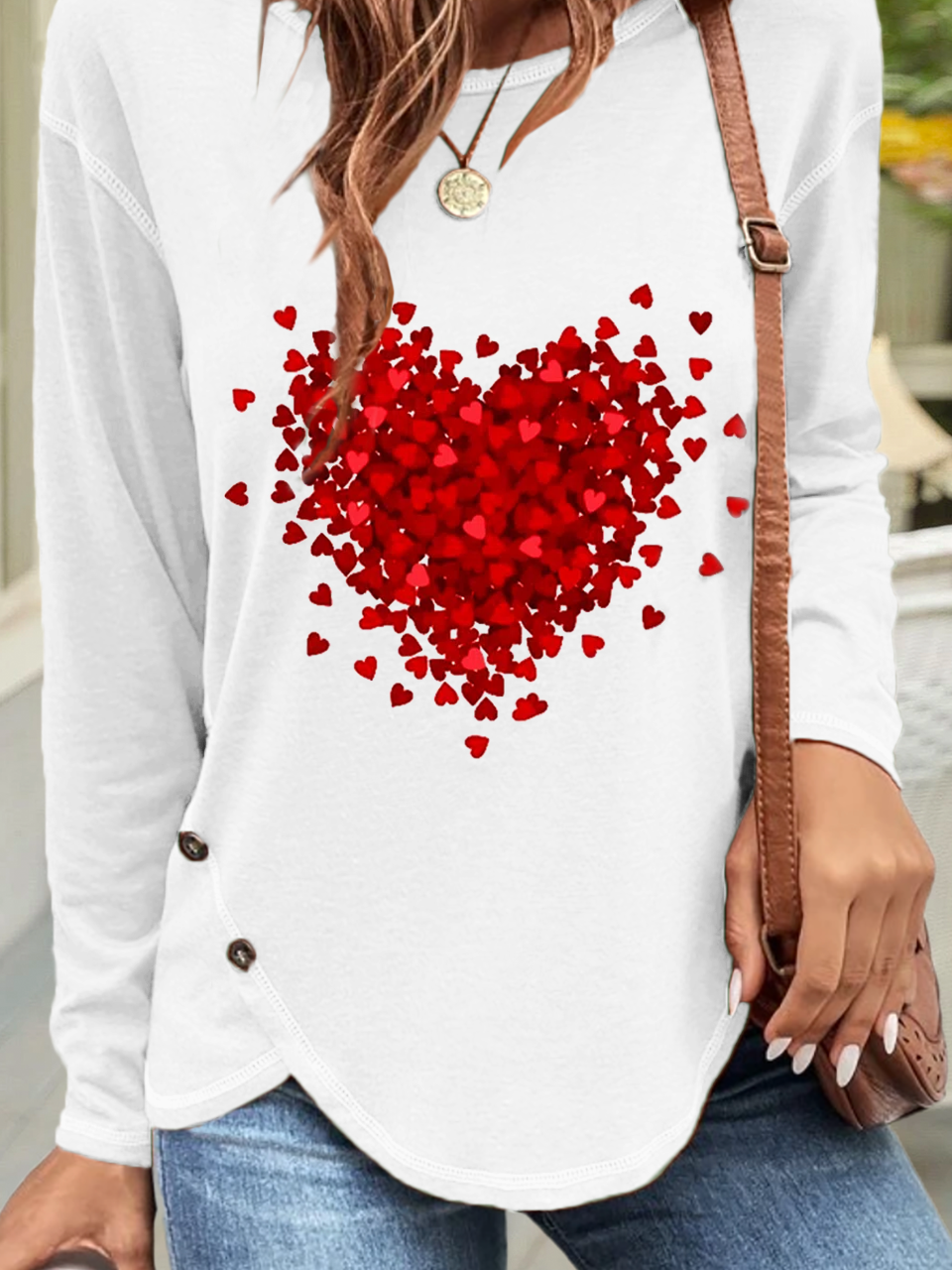 Casual Buttoned Heart T-Shirt