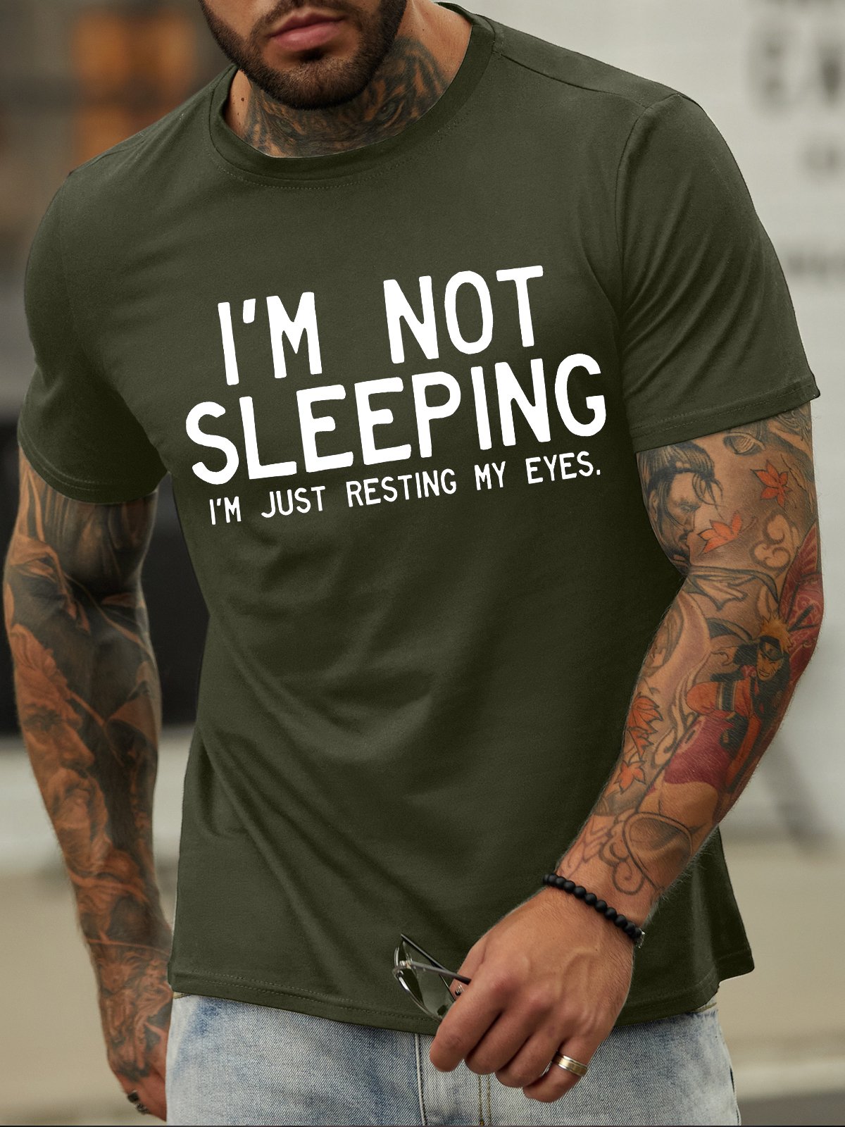 Men's I Am Not Sleeping I Am Just Resting My Eyes Funny Graphic Print Loose Cotton Casual Text Letters T-Shirt