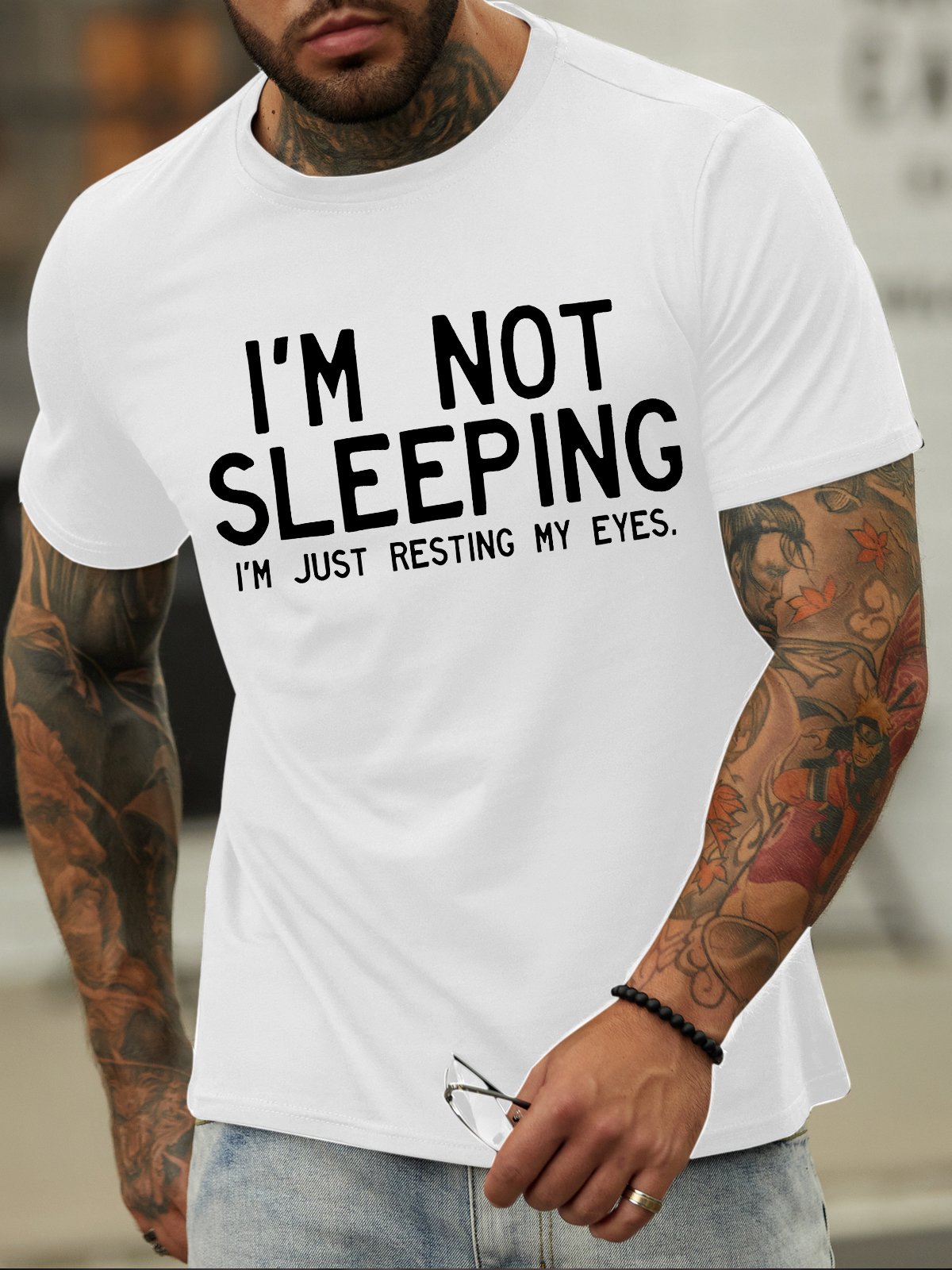 Men's I Am Not Sleeping I Am Just Resting My Eyes Funny Graphic Print Loose Cotton Casual Text Letters T-Shirt