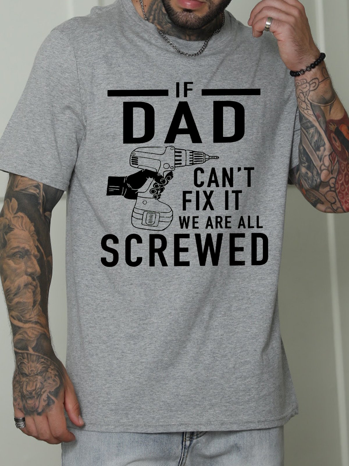 Men's If Dad Can't Fix It We Are All Screwed Funny Graphic Print Casual Cotton Crew Neck Text Letters T-Shirt