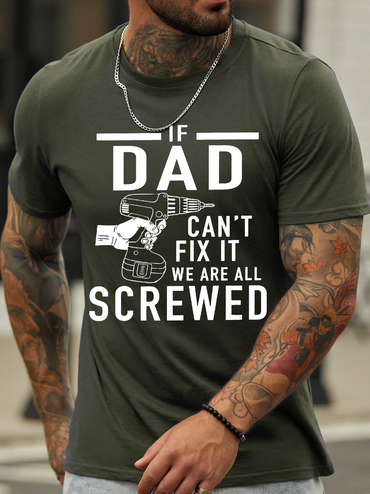 Men's If Dad Can't Fix It We Are All Screwed Funny Graphic Print Casual Cotton Crew Neck Text Letters T-Shirt