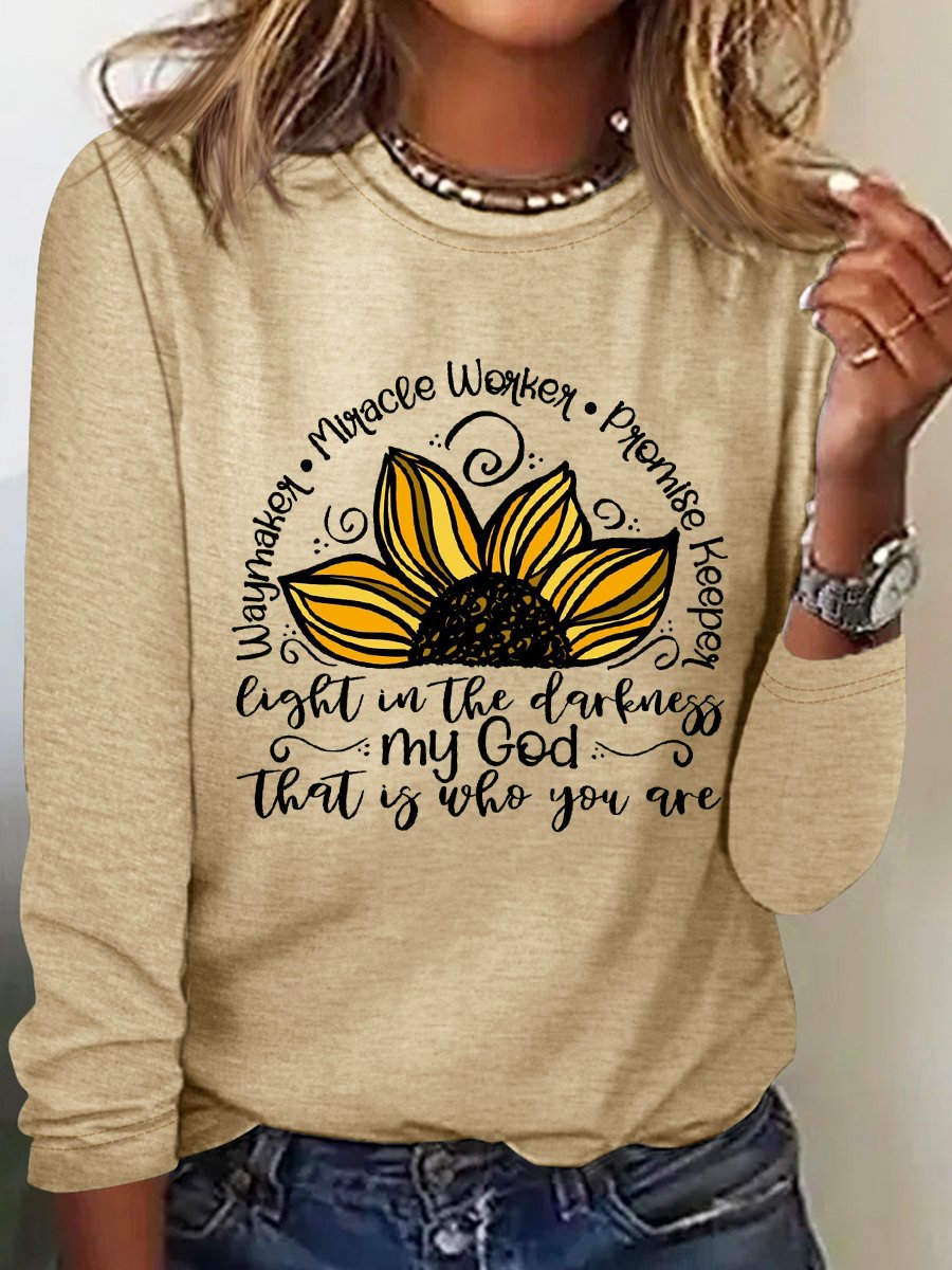 Women's Waymaker Sunflower Cotton-Blend Simple Text Letters Long Sleeve Top