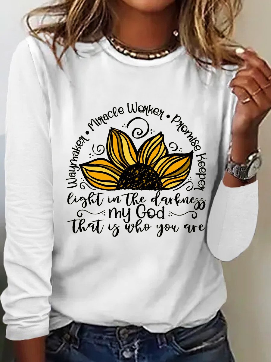 Women's Waymaker Sunflower Cotton-Blend Simple Text Letters Long Sleeve Top