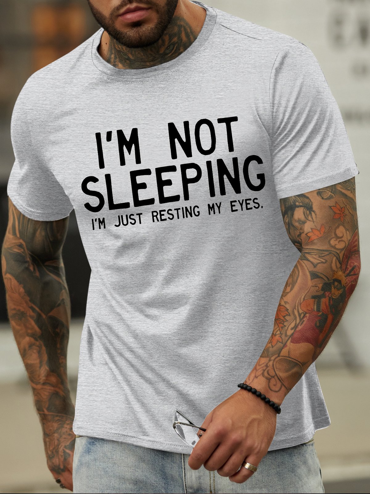 Men's I Am Not Sleeping I Am Just Resting My Eyes Funny Graphic Print Loose Cotton Casual Text Letters T-Shirt