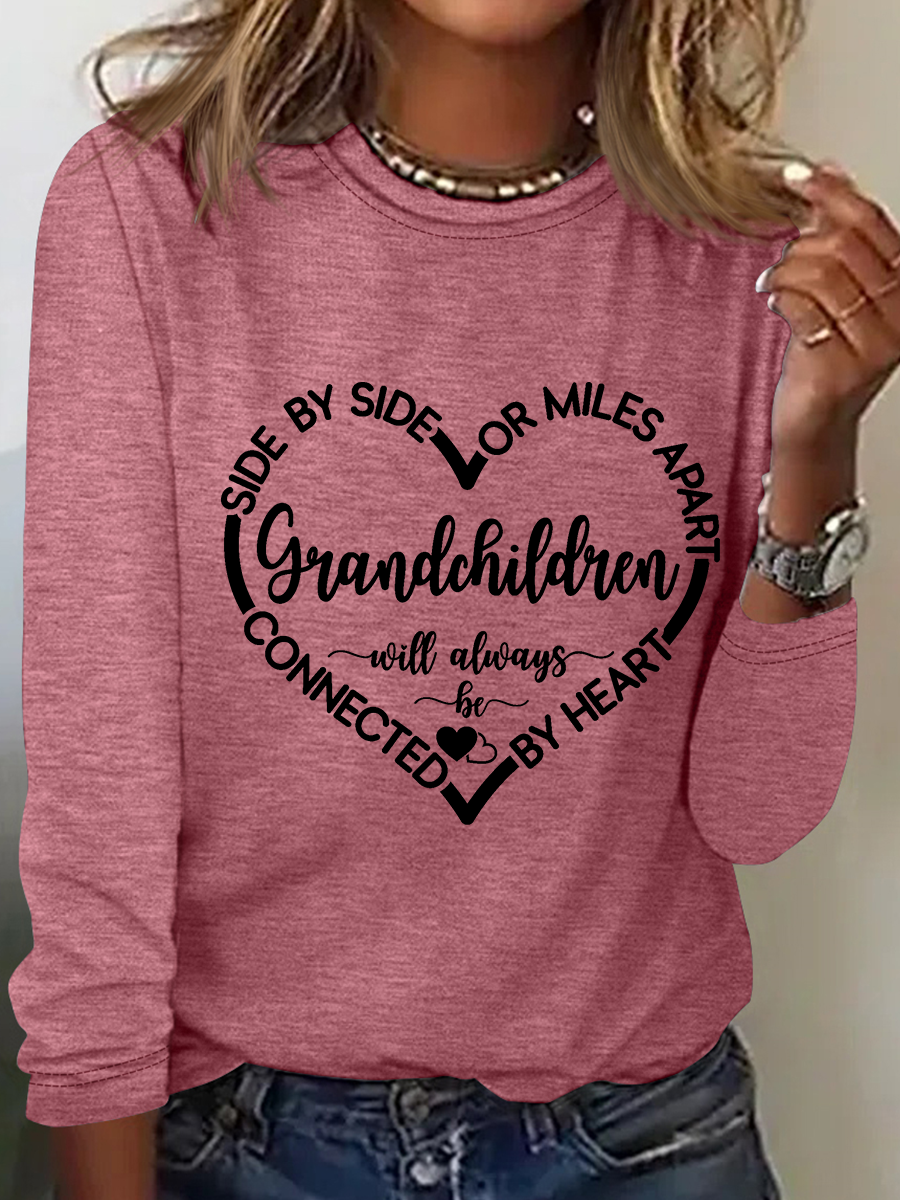 Women’s Funny Word Grandchildren Side By Side Or Miles Apart Sisters Will Always Be Connected By Heart Long Sleeve Top