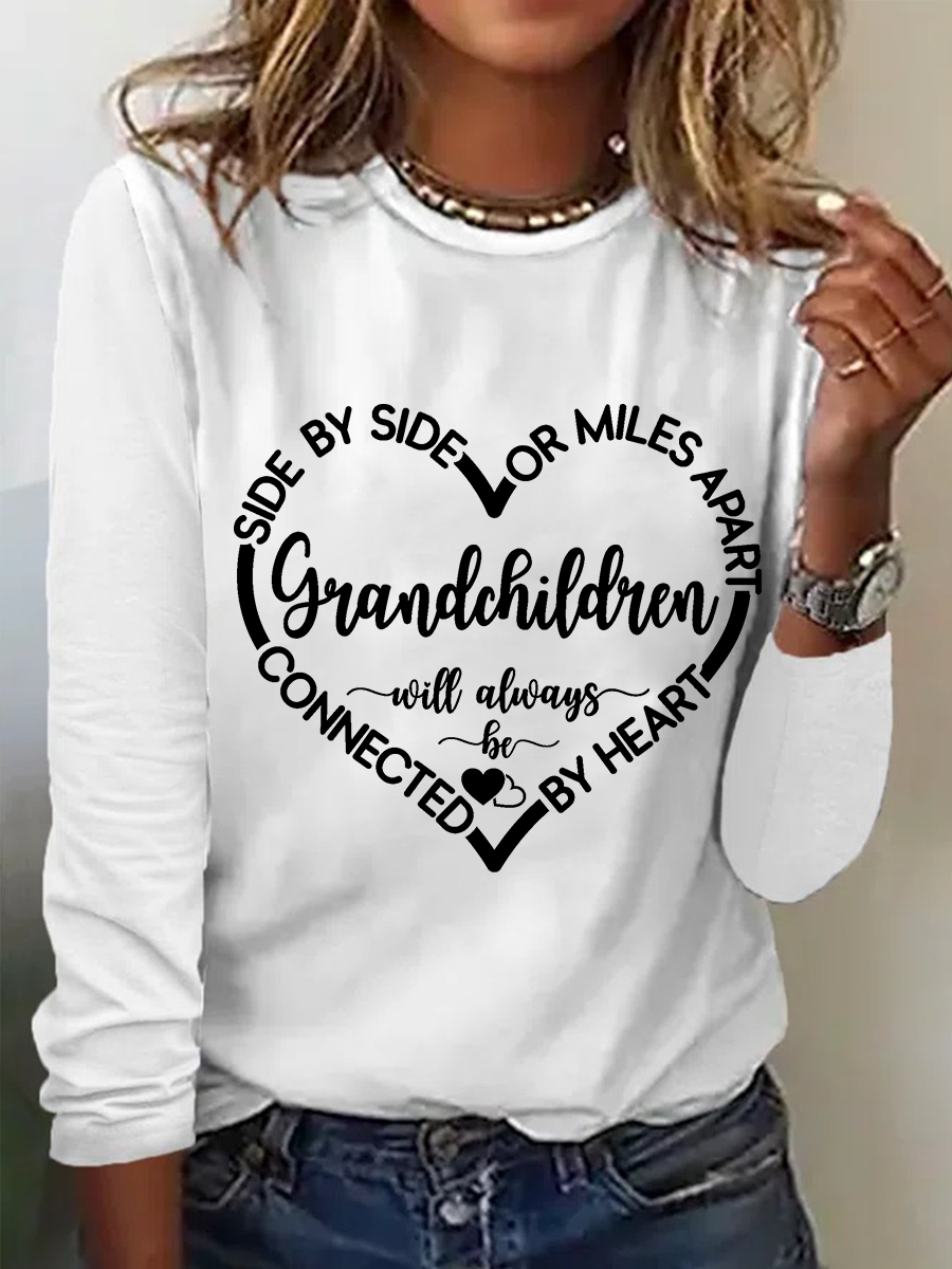 Women’s Funny Word Grandchildren Side By Side Or Miles Apart Sisters Will Always Be Connected By Heart Long Sleeve Top