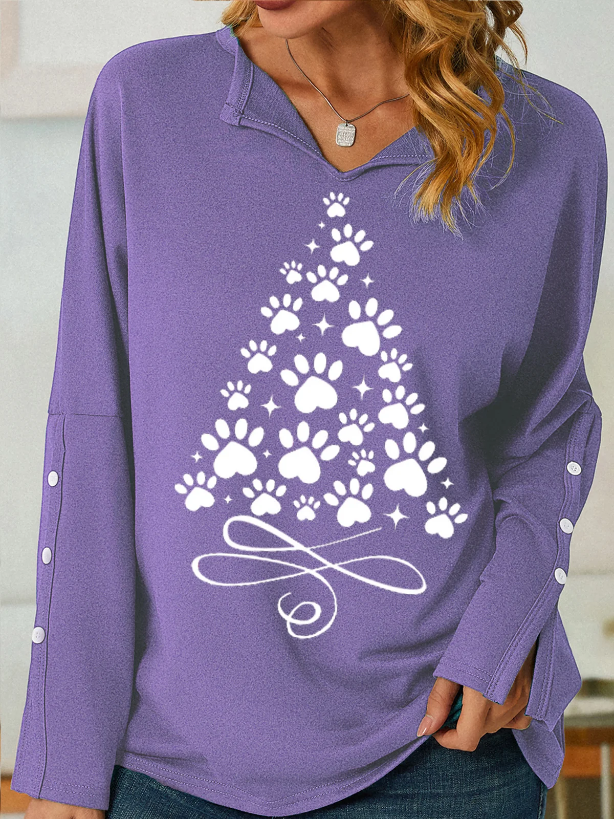 Women's Christmas Paw Tree Print Sweatshirt