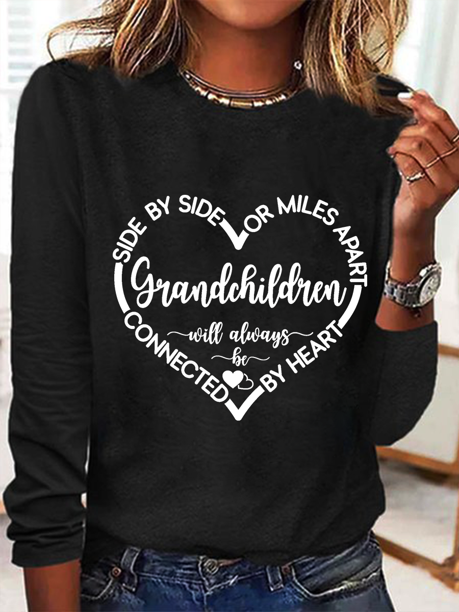 Women’s Funny Word Grandchildren Side By Side Or Miles Apart Sisters Will Always Be Connected By Heart Long Sleeve Top