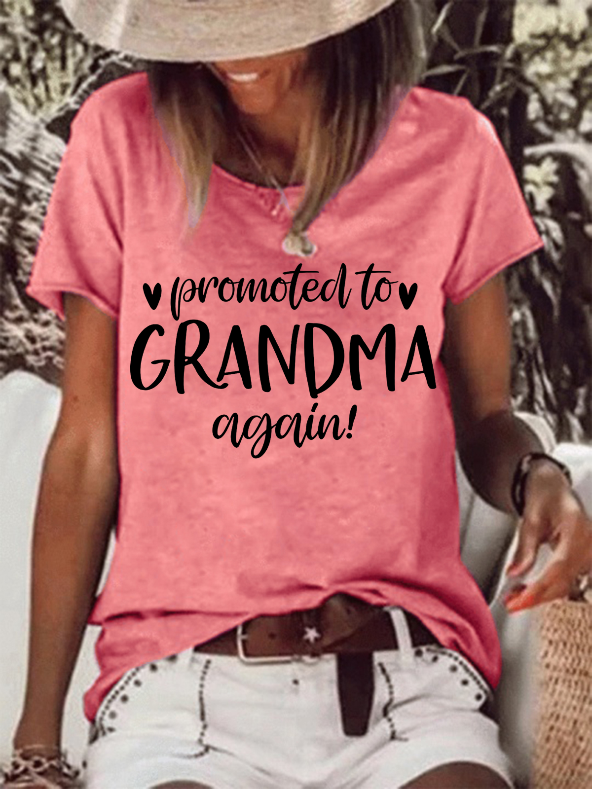 Women's Funny Word Grandma Simple Text Letters Cotton-Blend Crew Neck T-Shirt