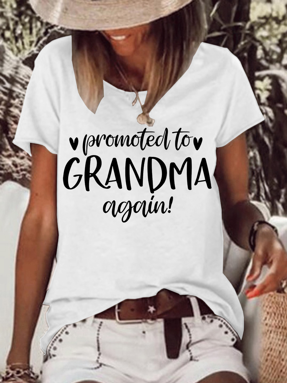 Women's Funny Word Grandma Simple Text Letters Cotton-Blend Crew Neck T-Shirt