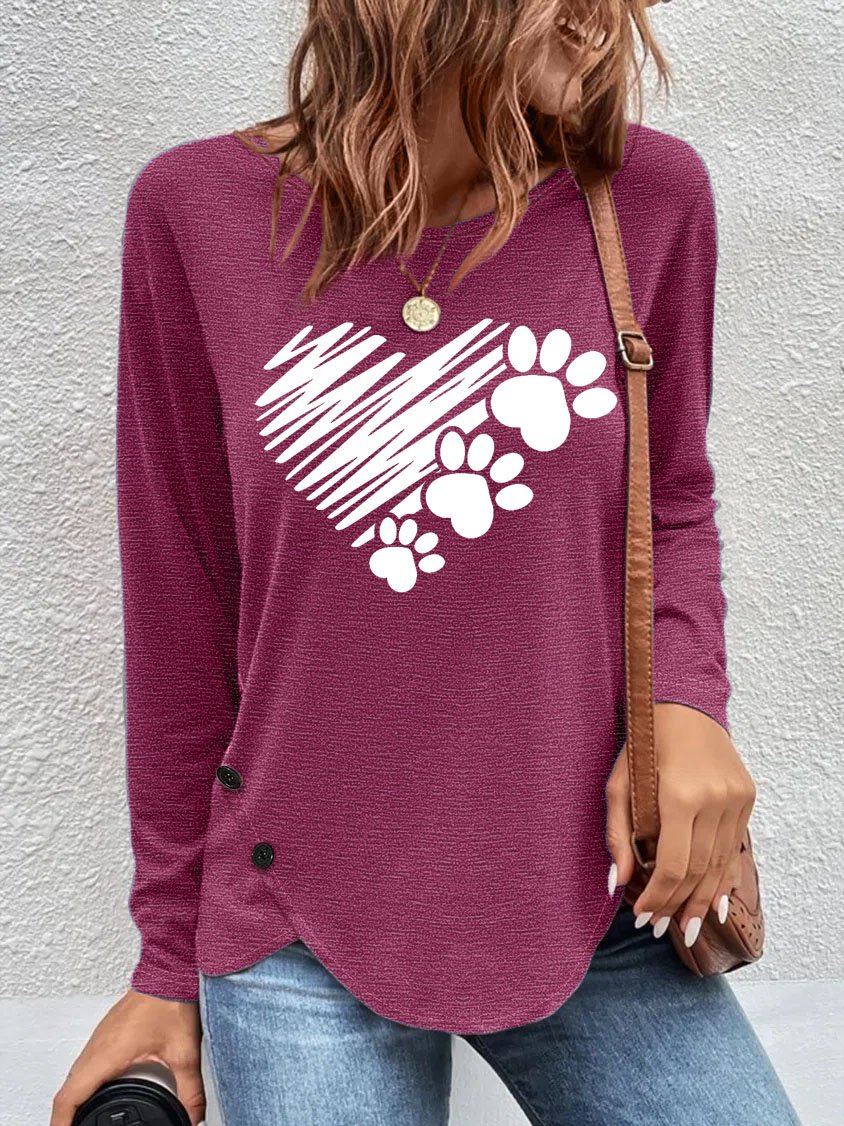 Women's Dog Paw Heart Casual Letters Top