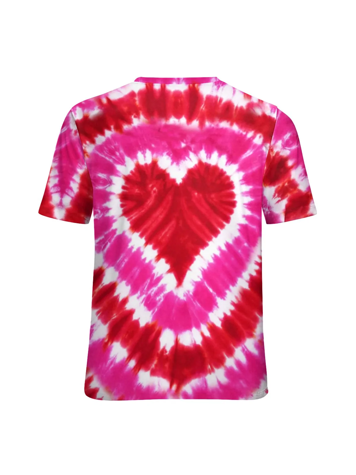 Women's Valentines Day Red and Pink Heart Tie Dye Casual Crew Neck T-Shirt