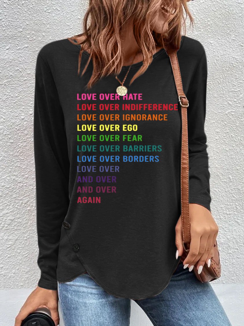 Women's Valentines Day Love Over Hate Casual Crew Neck Top