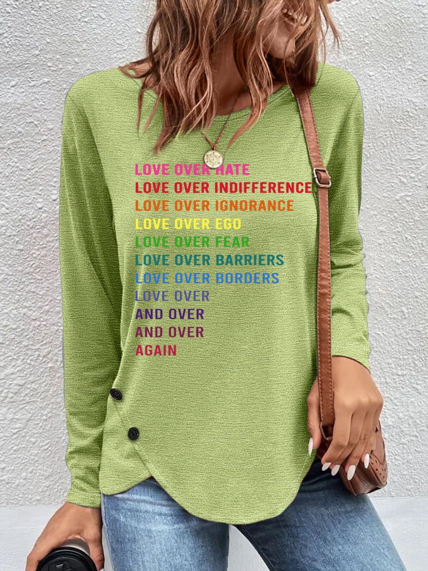 Women's Valentines Day Love Over Hate Casual Crew Neck Top