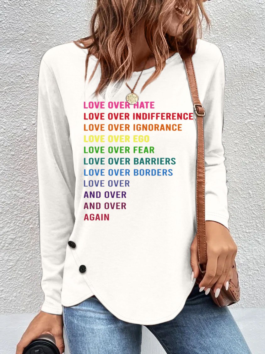 Women's Valentines Day Love Over Hate Casual Crew Neck Top