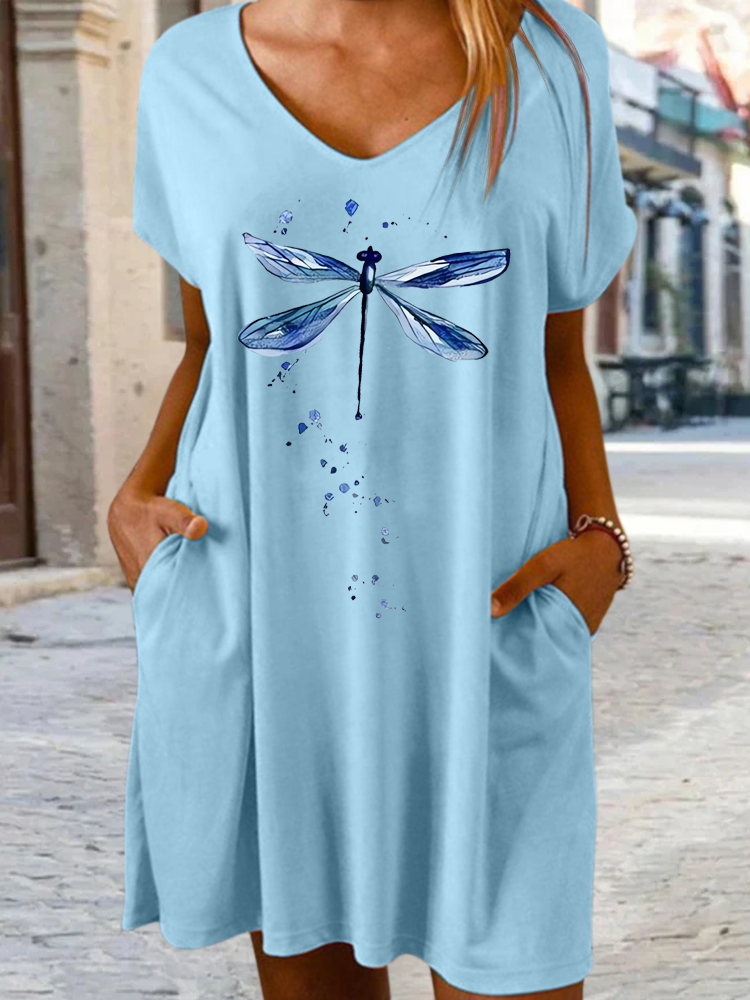 Women's Dragonfly V Neck Casual Dress