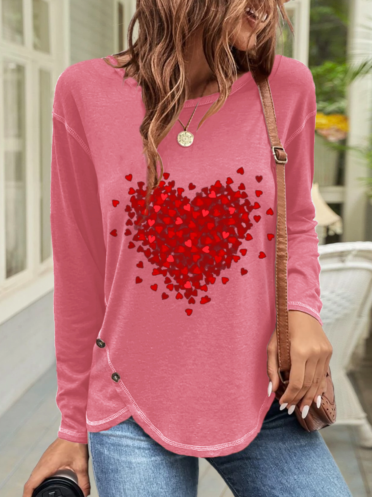 Casual Buttoned Heart T-Shirt