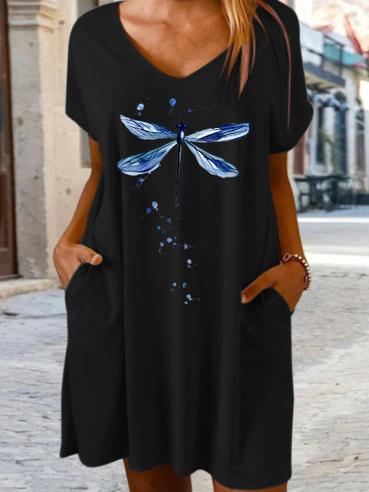 Women's Dragonfly V Neck Casual Dress