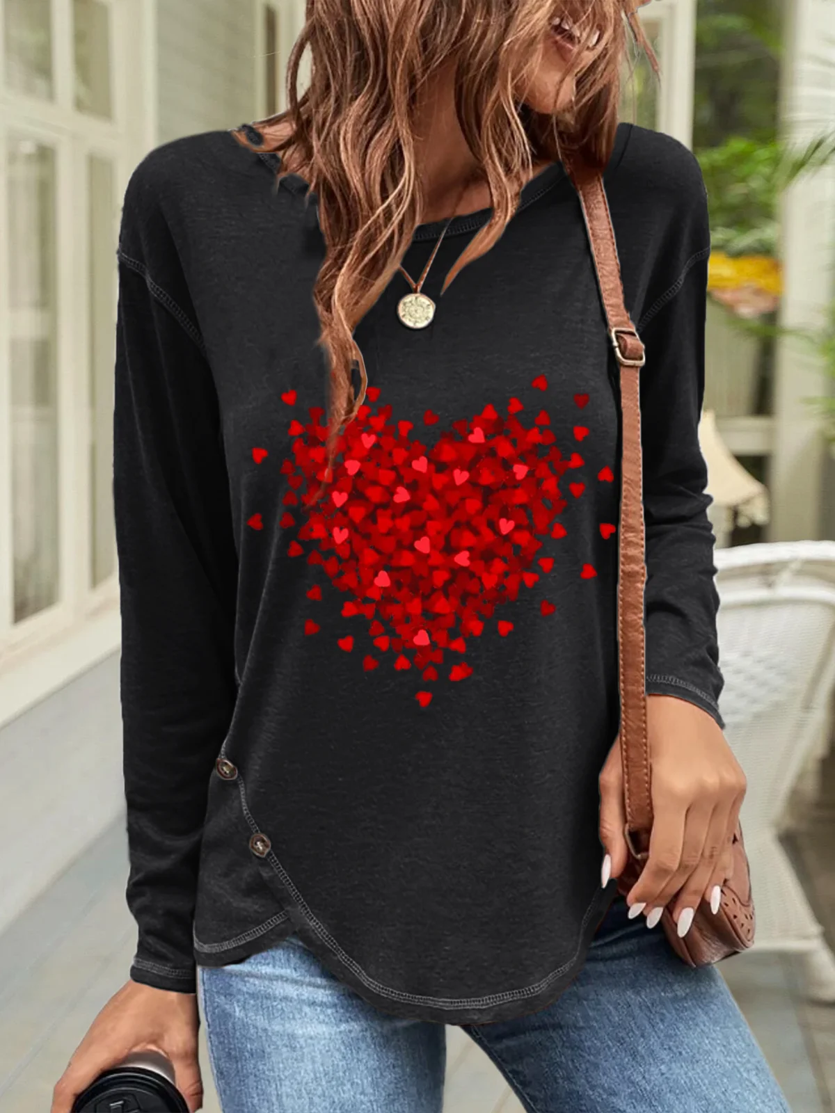 Casual Buttoned Heart T-Shirt