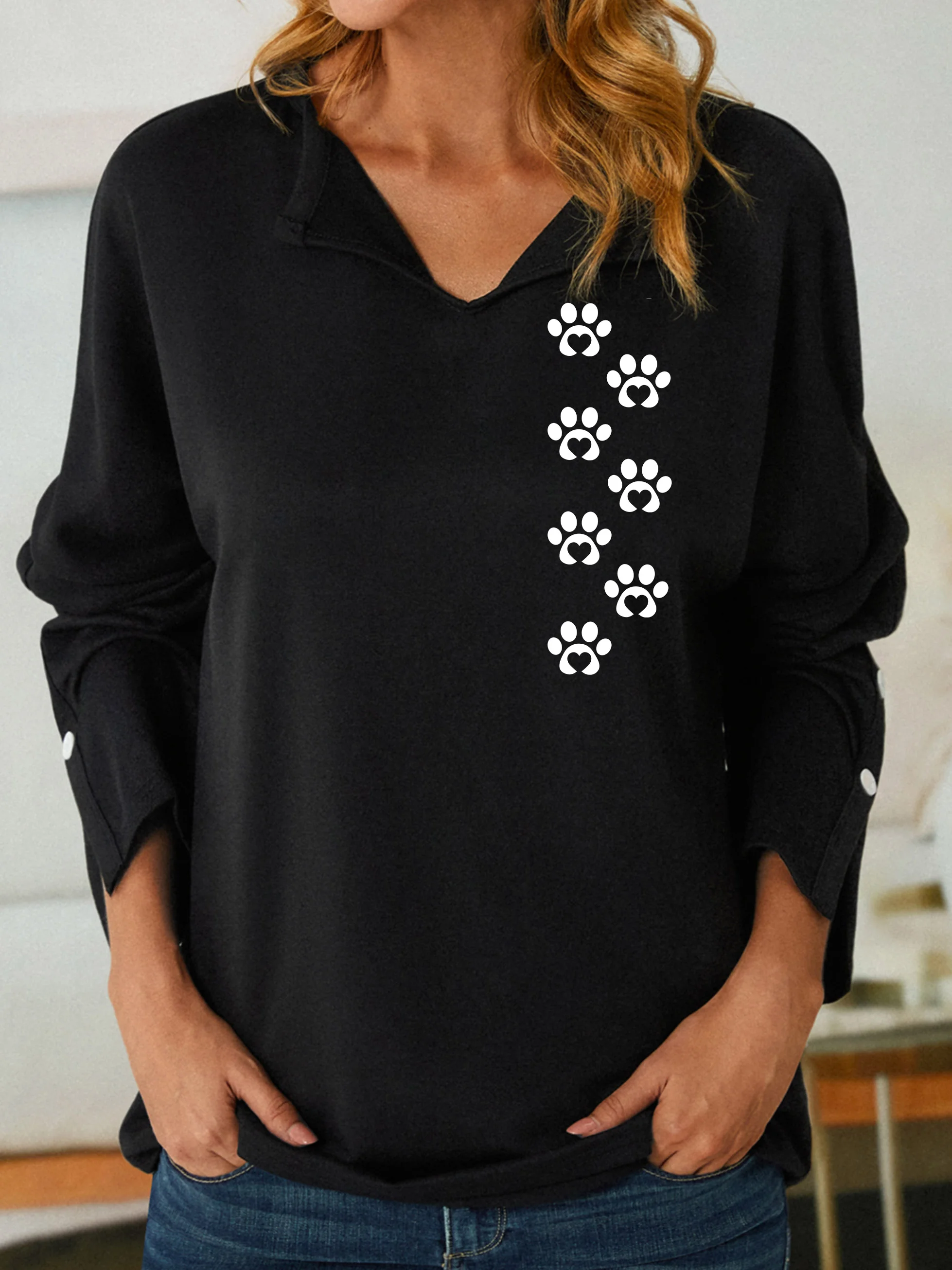 Lilicloth X Paula Paw Print Walking Shawl Collar Sweatshirt