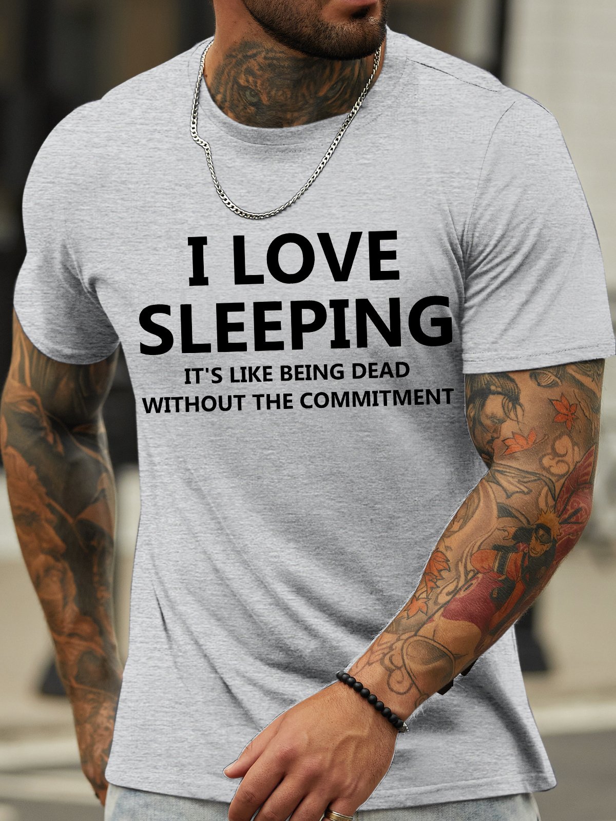 Men's I Love Sleeping It Is Like Being Dead Without The Commitment Funny Graphic Print Cotton Casual Text Letters T-Shirt