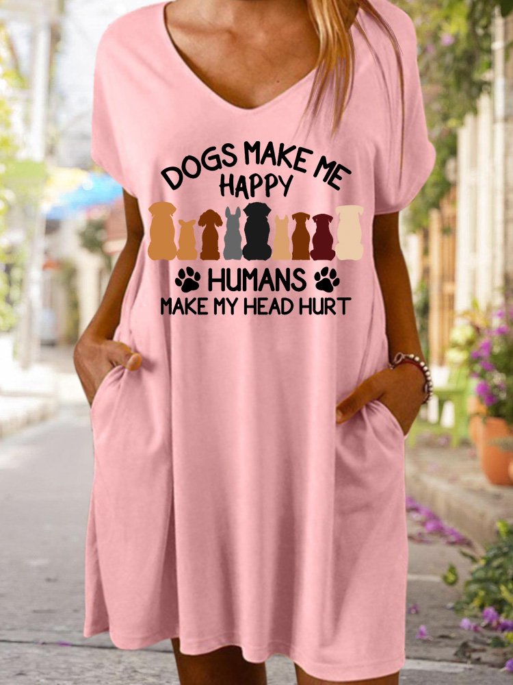 Dogs Make Me Happy Humans Make My Head Hurt Women's V Neck Dress